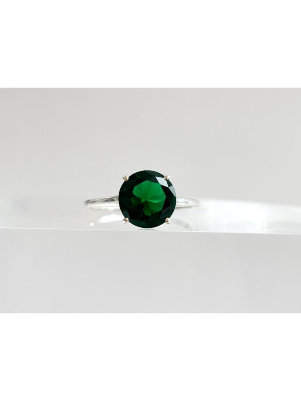 Green Tourmaline Round Cut Solitaire Sterling Silver 925 Vintage Ring - sz 10 - Picture 12 of 15